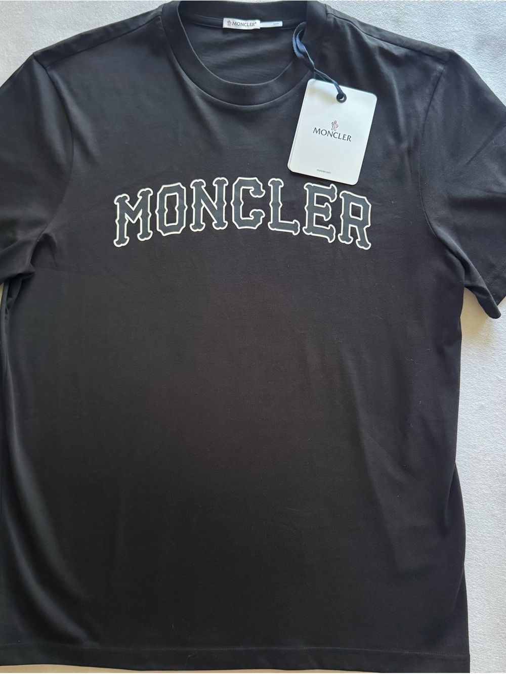 MONCLER Black Short Sleeve Logo Tee with White Outline,100%Geniune, size XL, NWT